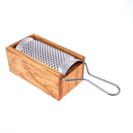 Olive Wood Cheese Grater with Storage Compartment for Grated Cheese