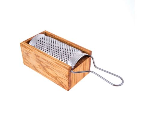 Olive Wood Cheese Grater with Storage Compartment for Grated Cheese