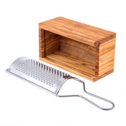 Olive Wood Cheese Grater with Storage Compartment for Grated Cheese