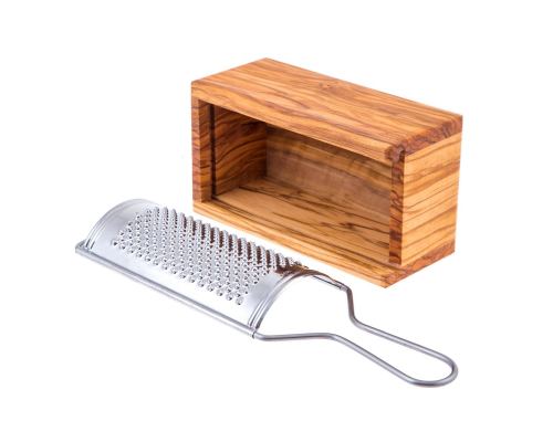 Olive Wood Cheese Grater with Storage Compartment for Grated Cheese