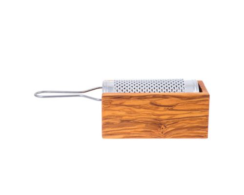 Olive Wood Cheese Grater with Storage Compartment for Grated Cheese