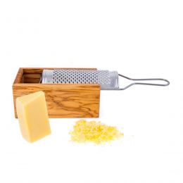 Olive Wood Cheese Grater with Storage Compartment for Grated Cheese