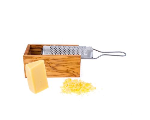 Olive Wood Cheese Grater with Storage Compartment for Grated Cheese