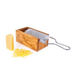 Olive Wood Cheese Grater with Storage Compartment for Grated Cheese