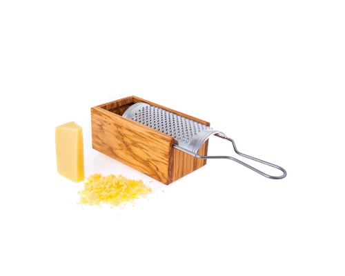 Olive Wood Cheese Grater with Storage Compartment for Grated Cheese