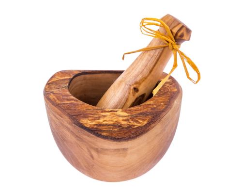 Olive Wood Mortar and Pestle or Crusher - Handmade Kitchen Tool - Rustic Style - 5.5" (14cm)