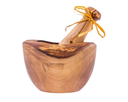 Olive Wood Mortar and Pestle or Crusher - Handmade Kitchen Tool - Rustic Style - 5.5" (14cm)