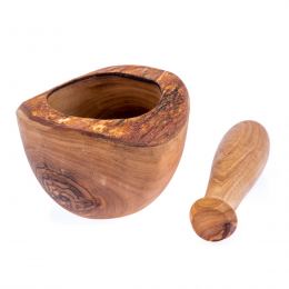 Olive Wood Mortar and Pestle or Crusher - Handmade Kitchen Tool - Rustic Style - 5.5" (14cm)