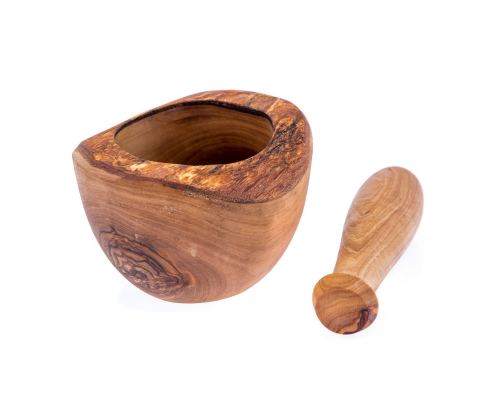 Olive Wood Mortar and Pestle or Crusher - Handmade Kitchen Tool - Rustic Style - 5.5" (14cm)