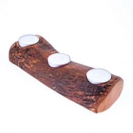 Olive Wood, Rustic Branch, 3 Tea Light Candle Holders