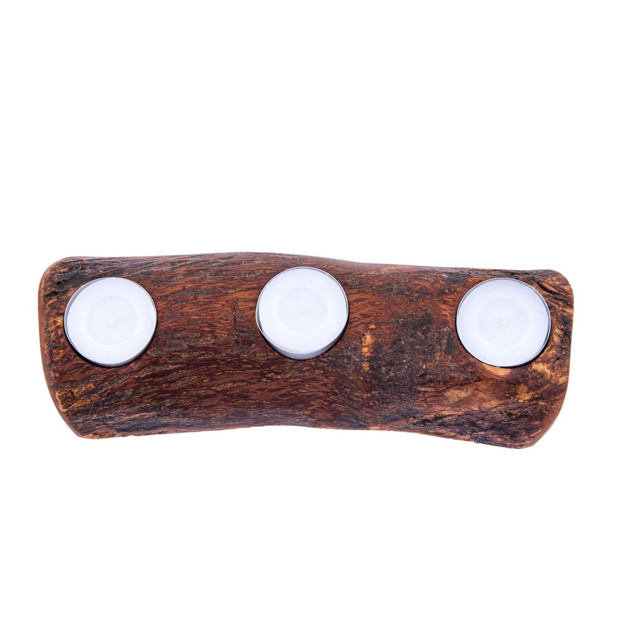 Olive Wood, Rustic Branch, 3 Tea Light Candle Holders