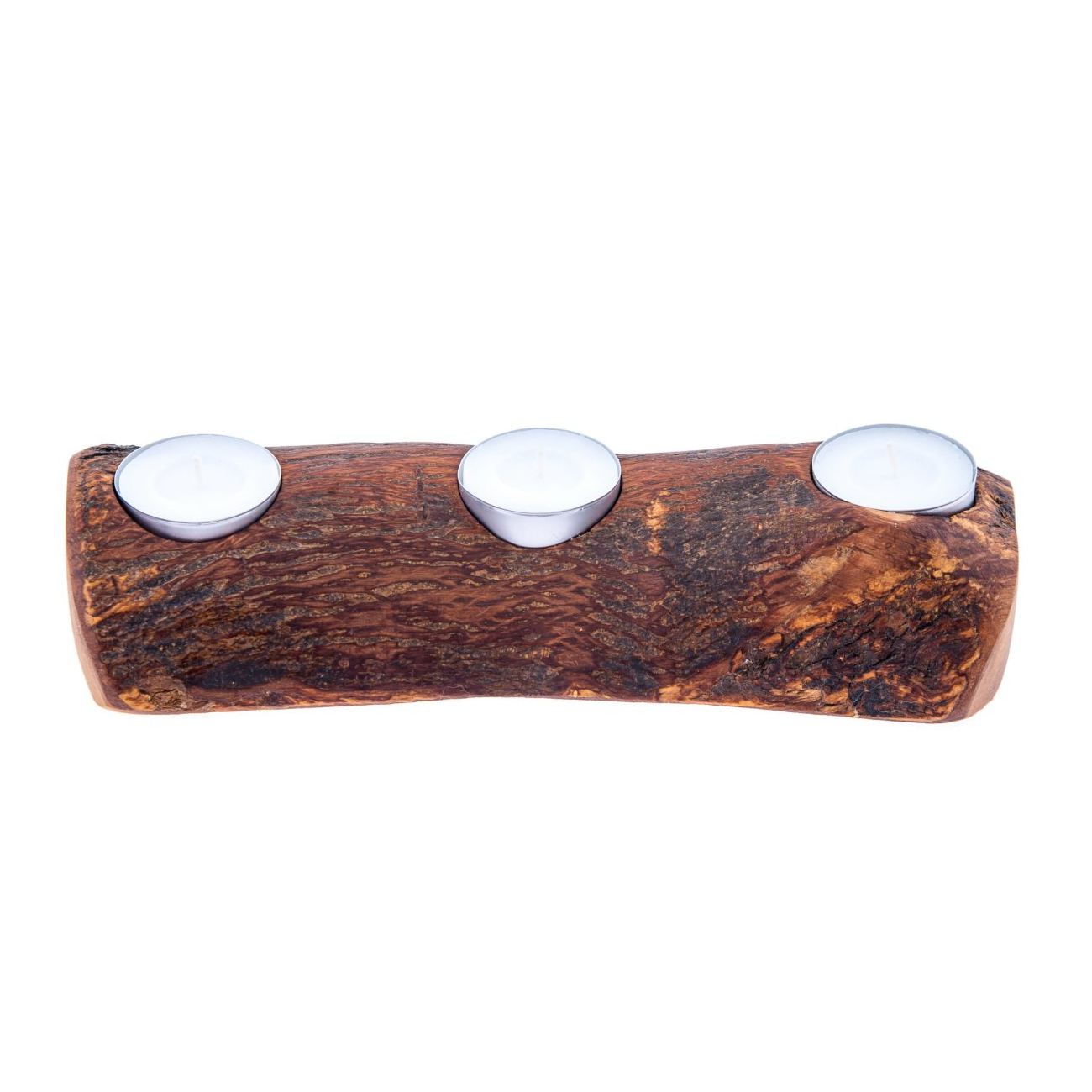 Olive Wood, Rustic Branch, 3 Tea Light Candle Holders