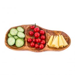 Olive Wood Serving Platter or Wooden Tray, 3 Compartment Sectional