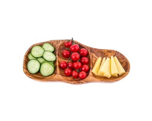 Olive Wood Serving Platter or Wooden Tray, 3 Compartment Sectional