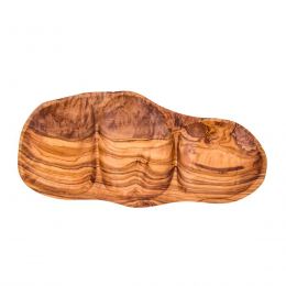 Olive Wood Serving Platter or Wooden Tray, 3 Compartment Sectional