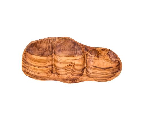 Olive Wood Serving Platter or Wooden Tray, 3 Compartment Sectional