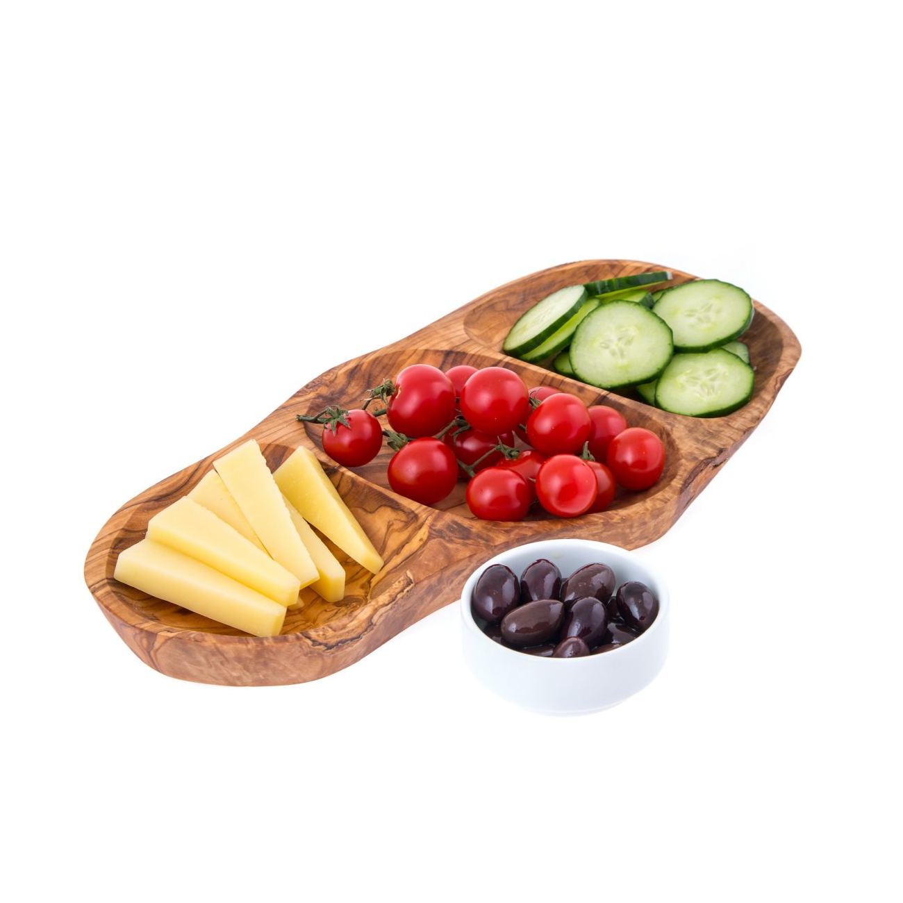 Olive Wood Serving Platter or Wooden Tray, 3 Compartment Sectional