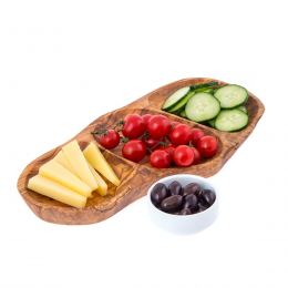 Olive Wood Serving Platter or Wooden Tray, 3 Compartment Sectional