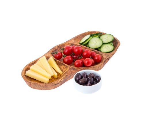 Olive Wood Serving Platter or Wooden Tray, 3 Compartment Sectional