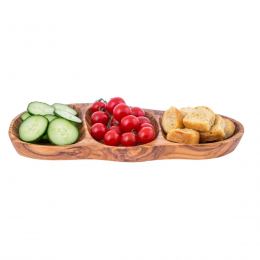 Olive Wood Serving Platter or Wooden Tray, 3 Compartment Sectional