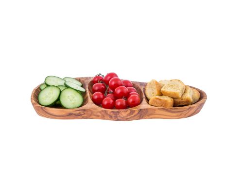 Olive Wood Serving Platter or Wooden Tray, 3 Compartment Sectional