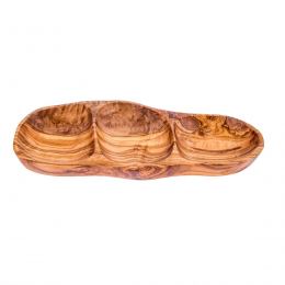 Olive Wood Serving Platter or Wooden Tray, 3 Compartment Sectional