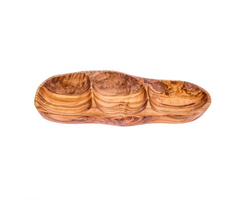 Olive Wood Serving Platter or Wooden Tray, 3 Compartment Sectional