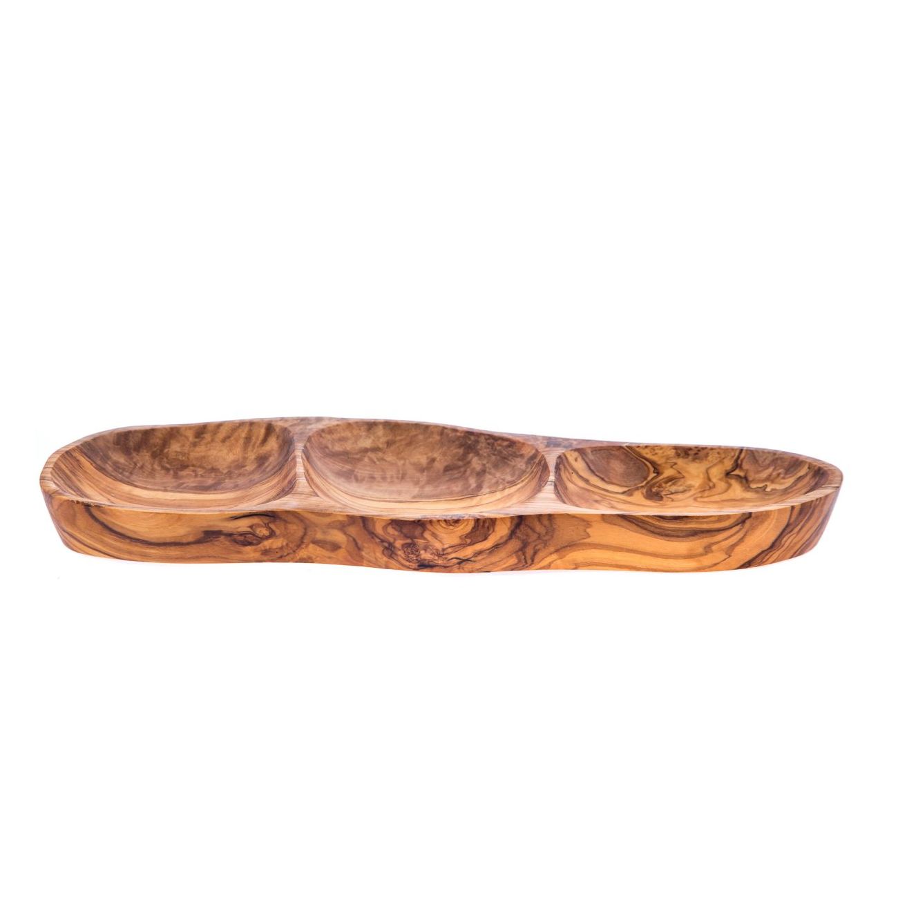 Olive Wood Serving Platter or Wooden Tray, 3 Compartment Sectional