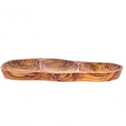 Olive Wood Serving Platter or Wooden Tray, 3 Compartment Sectional