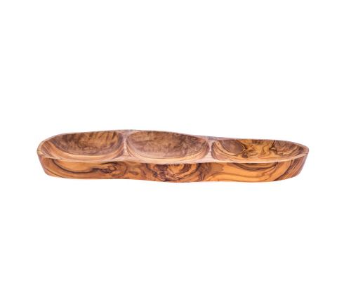 Olive Wood Serving Platter or Wooden Tray, 3 Compartment Sectional