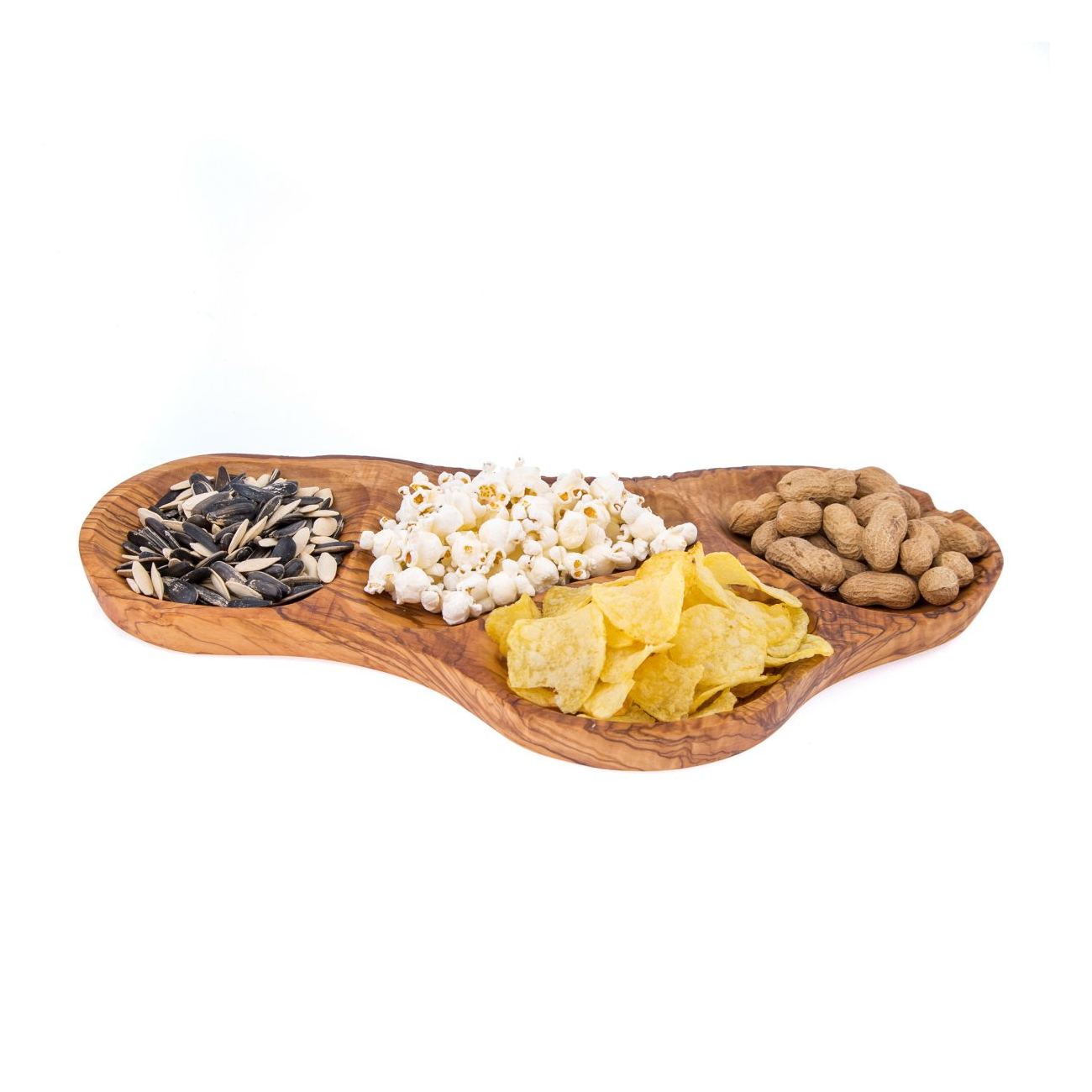 Olive Wood Serving Platter or Wooden Tray, 4 Compartment Sectional