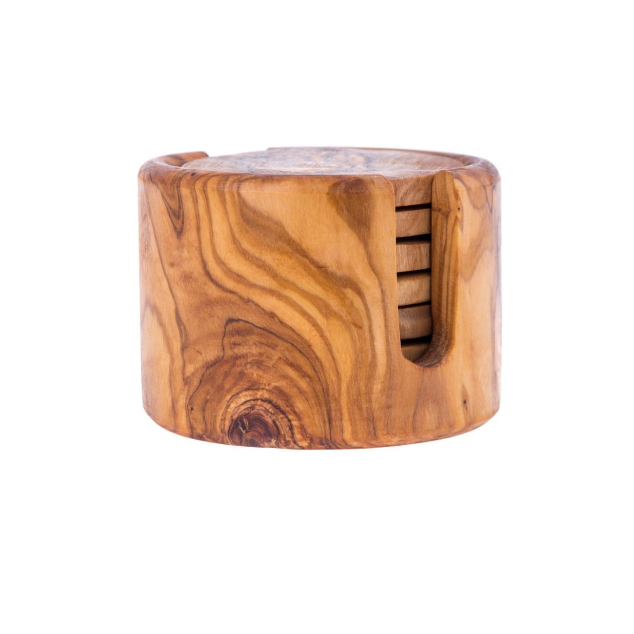 Olive Wood Set of Hexagon Ashtray, Round Tea Light Candle Holder