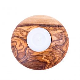 Olive Wood Set of Hexagon Ashtray, Round Tea Light Candle Holder & Round Set of 6 Drink Serving Coasters with Holder