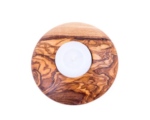 Olive Wood Set of Hexagon Ashtray, Round Tea Light Candle Holder & Round Set of 6 Drink Serving Coasters with Holder