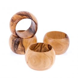 Olive Wood Napkin Rings Set of 4 - Handmade Wooden Napkin Holders