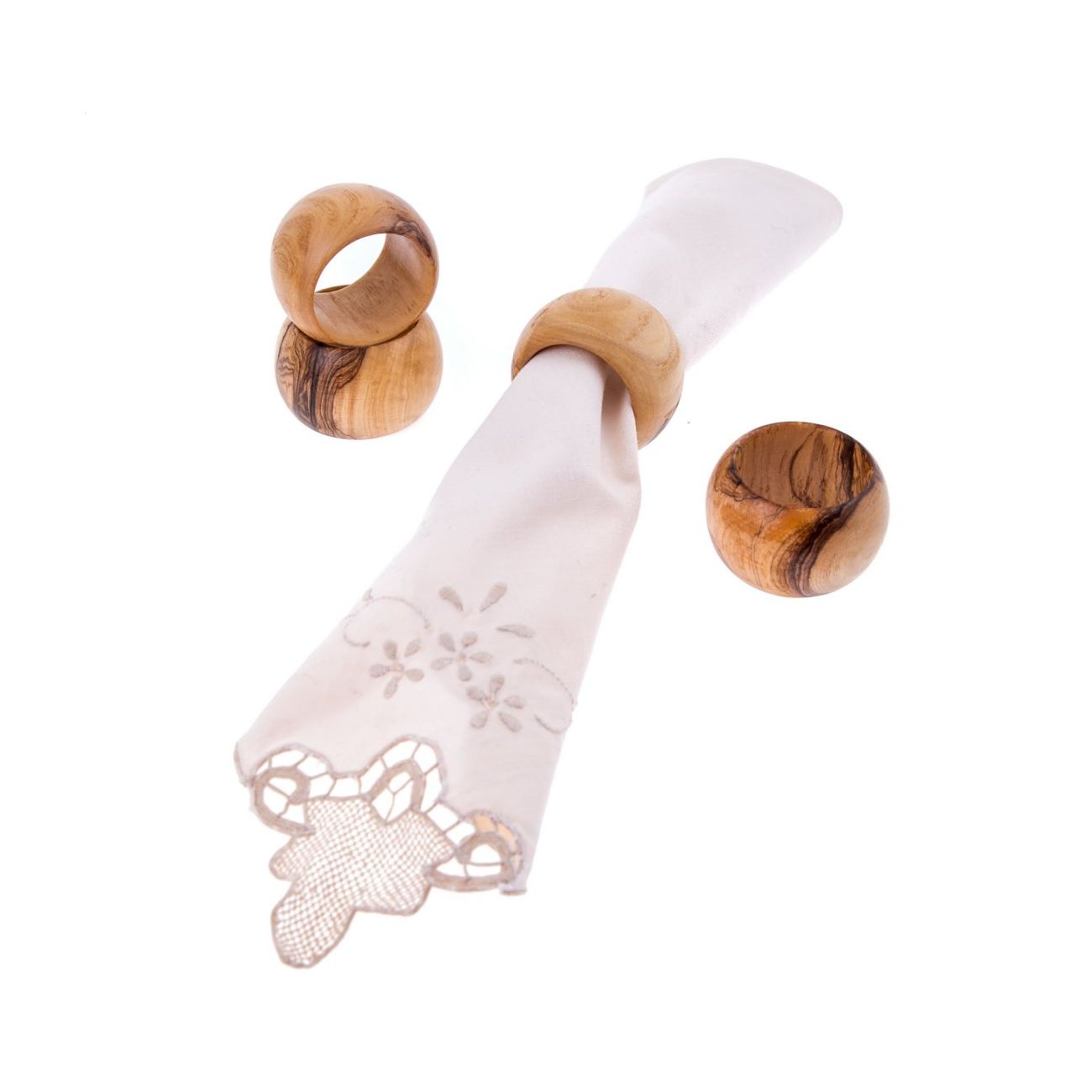 Olive Wood Napkin Rings Set of 4 Handmade Wooden Napkin Holders