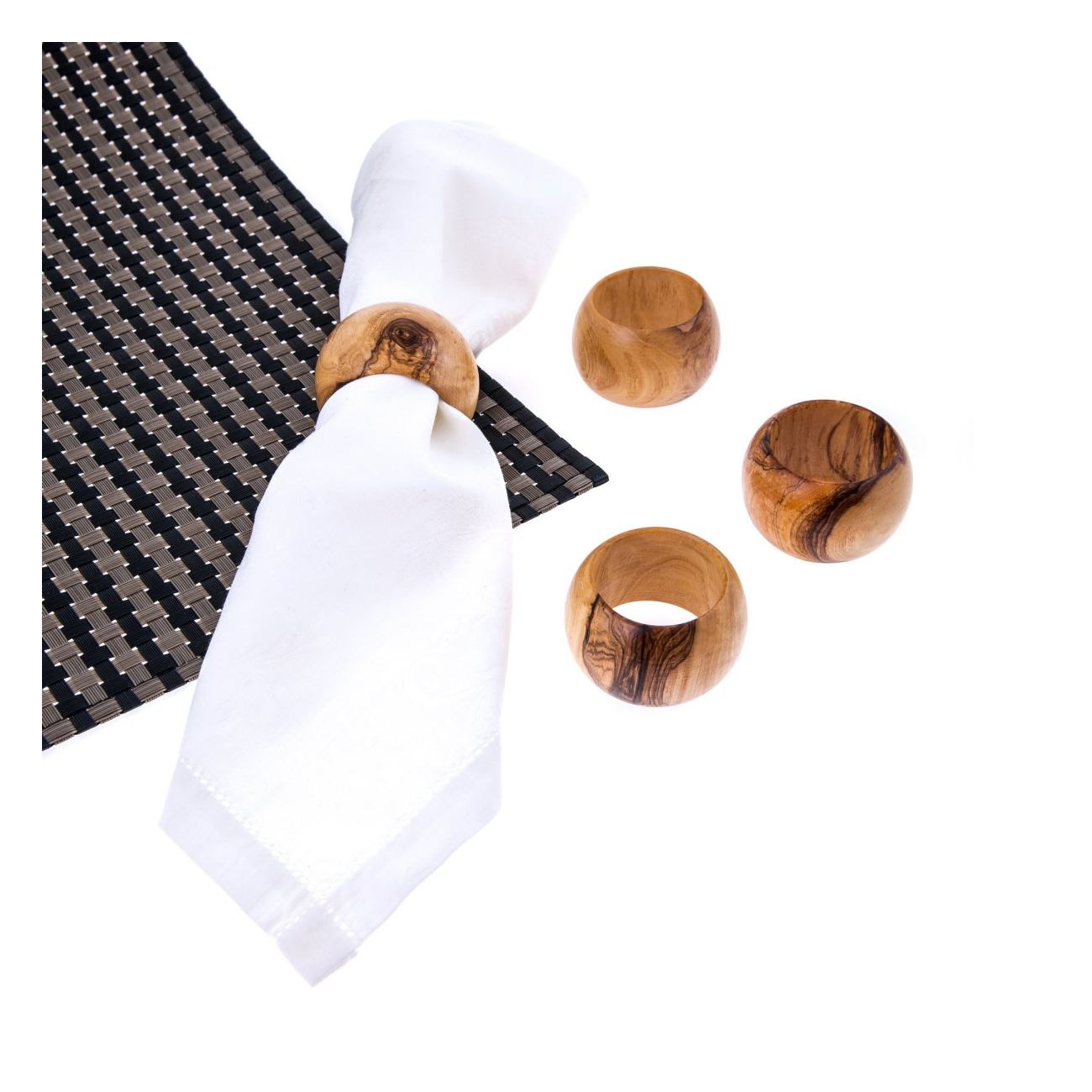 Olive Wood Napkin Rings Set of 4 Handmade Wooden Napkin Holders