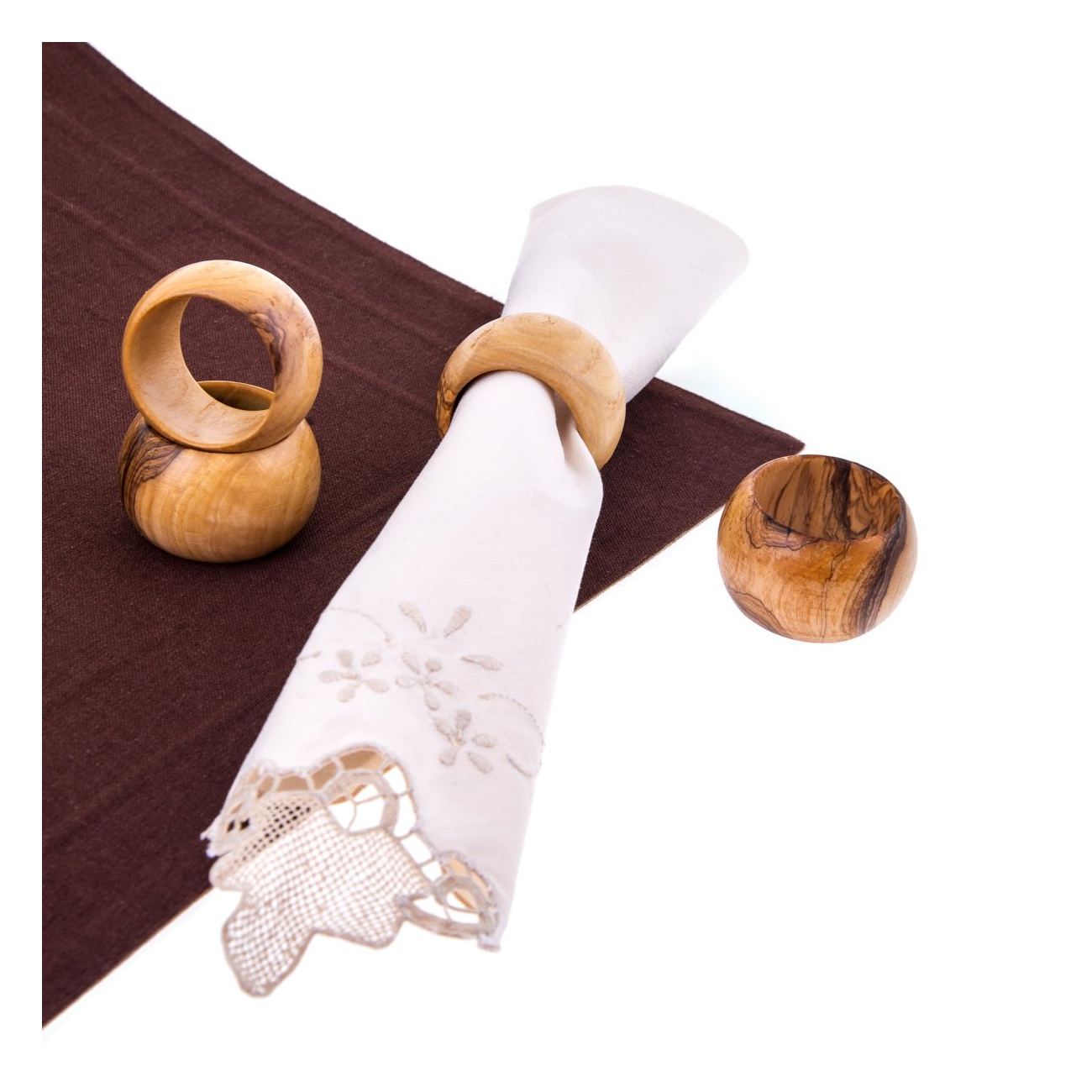 Olive Wood Napkin Rings Set of 4 Handmade Wooden Napkin Holders