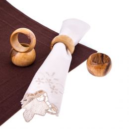 Olive Wood Napkin Rings Set of 4 - Handmade Wooden Napkin Holders