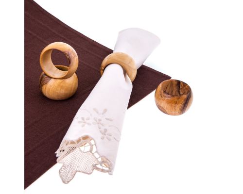 Olive Wood Napkin Rings Set of 4 - Handmade Wooden Napkin Holders