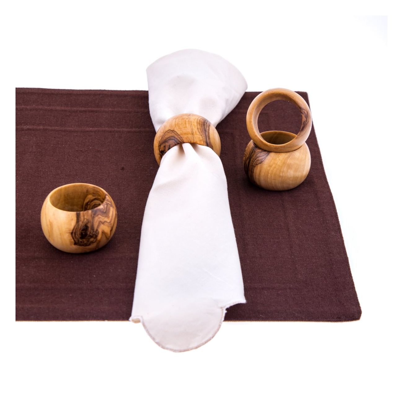Olive Wood Napkin Rings Set of 4 Handmade Wooden Napkin Holders