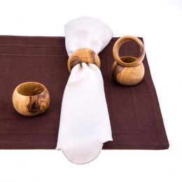 Olive Wood Napkin Rings Set of 4 - Handmade Wooden Napkin Holders