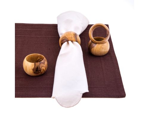 Olive Wood Napkin Rings Set of 4 - Handmade Wooden Napkin Holders