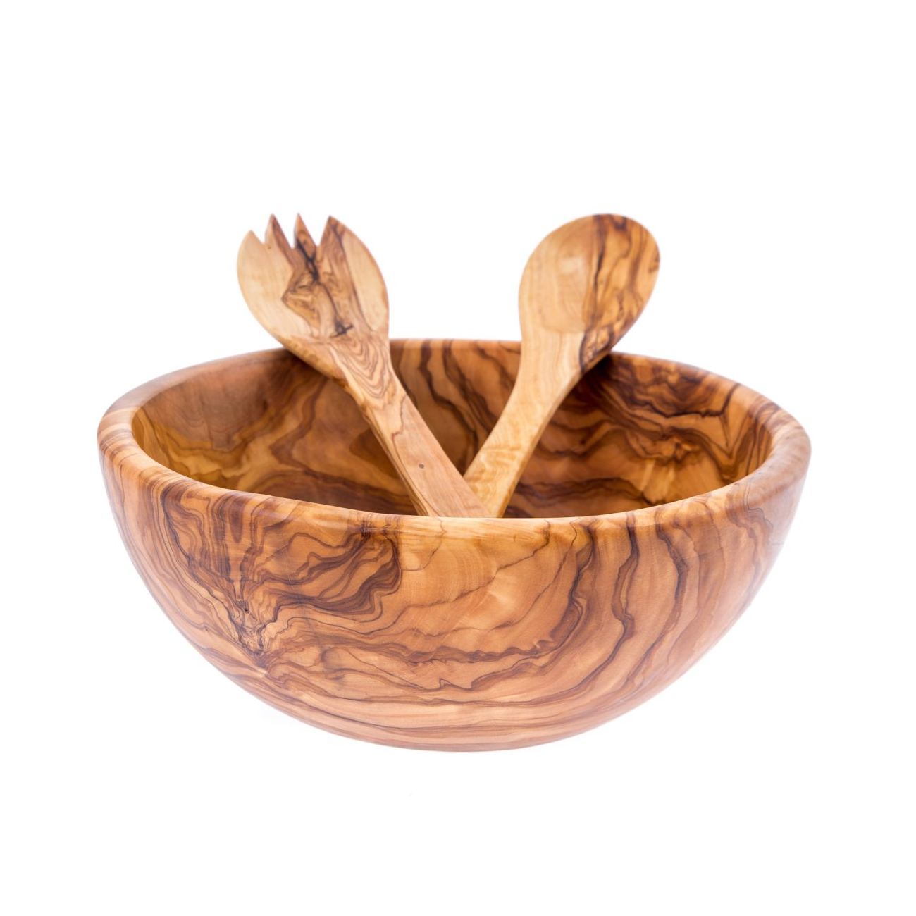 Olive Wood Bowl Serving Utensils Set Handmade Wooden Salad