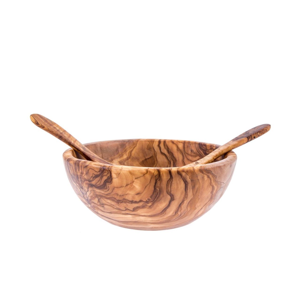 Olive Wood Bowl & Serving Utensils Set, Handmade Wooden Salad Serving