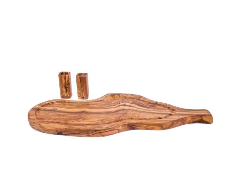 Olive Wood Salt & Pepper Shakers and Olive Wood Chopping or Cutting Board Set