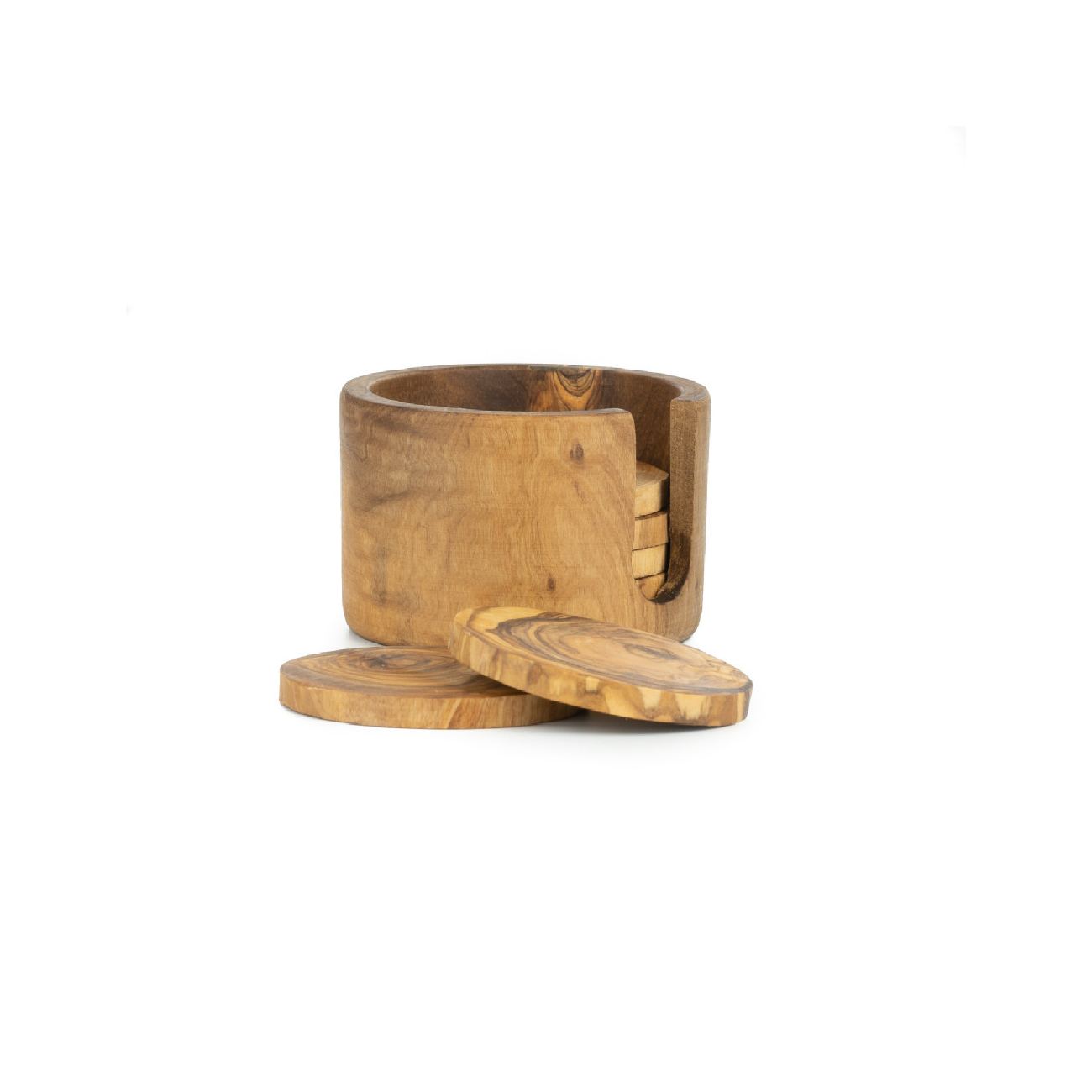 Olive Wood Drink Coasters Set of 6 Handmade Round Coasters with Round