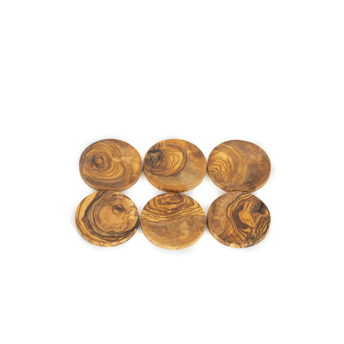 Olive Wood Drink Coasters Set of 6 Handmade Round Coasters with