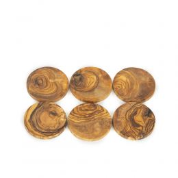 Olive Wood Drink Serving Coasters Handmade, Wooden Drink Coasters Set of 6 with Holder