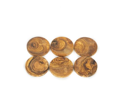 Olive Wood Drink Serving Coasters Handmade, Wooden Drink Coasters Set of 6 with Holder